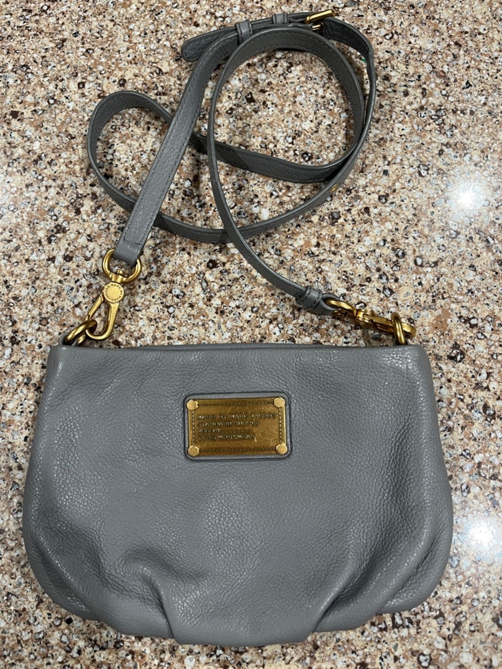 Marc by Marc Jacobs Gray Pebbled Leather Crossbody with Gold Hardware